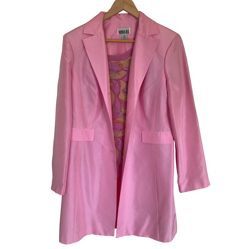 Robbie Bee Pink 100% Silk Blazer and Beaded Paisley Camisole 2 Piece Set Size 14